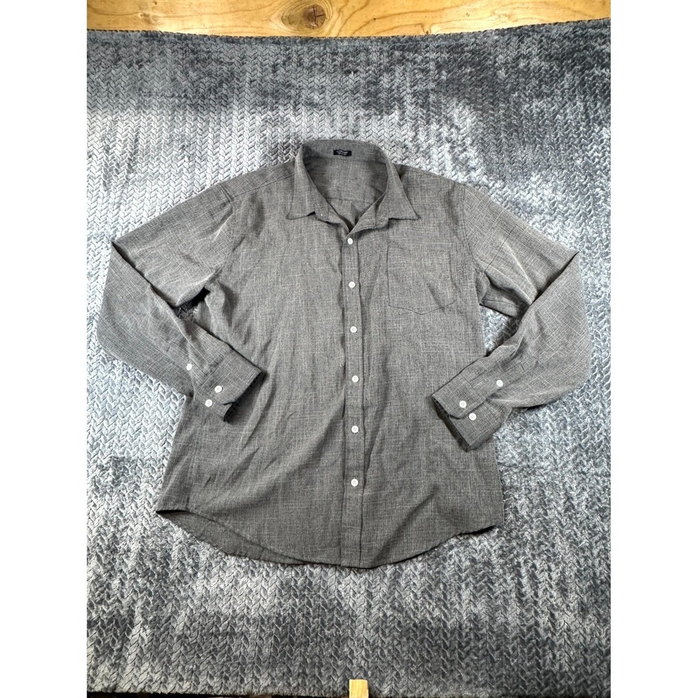 Coofandy Shirt Mens Large Gray Chambray Long Sleeve Button‎ Up Shirttail Hem